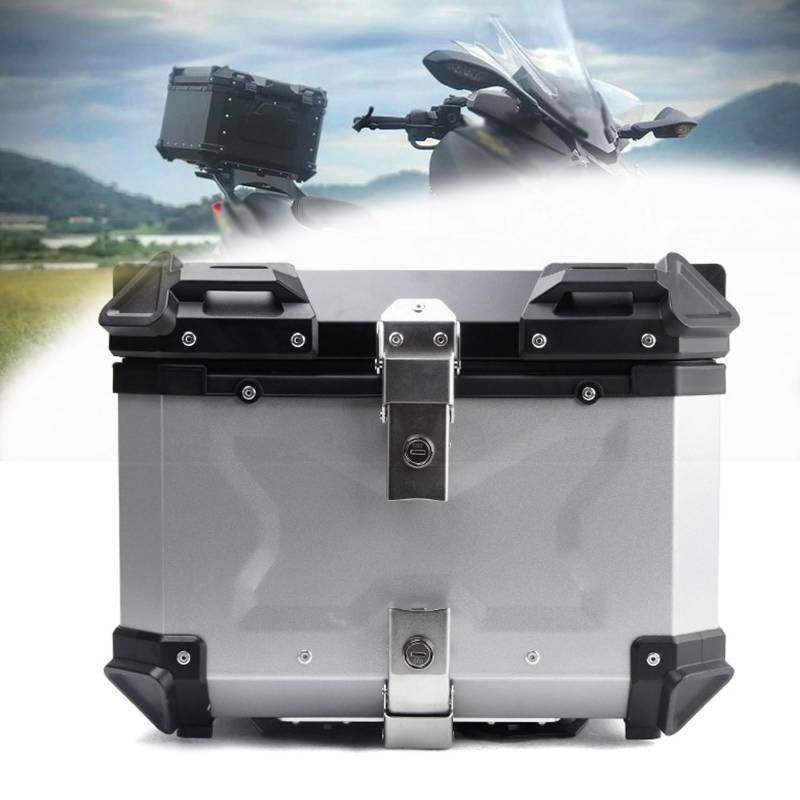 Motorrad-Topbox, Motorrad-Heckkoffer, Aluminium-Motorrad-Heckbox, Motorrad-Heck-Aufbewahrungsbox, mit reflektierendem Schlüsselaufkleber, Roller-Aufbewahrungskoffer von BCJMKDX