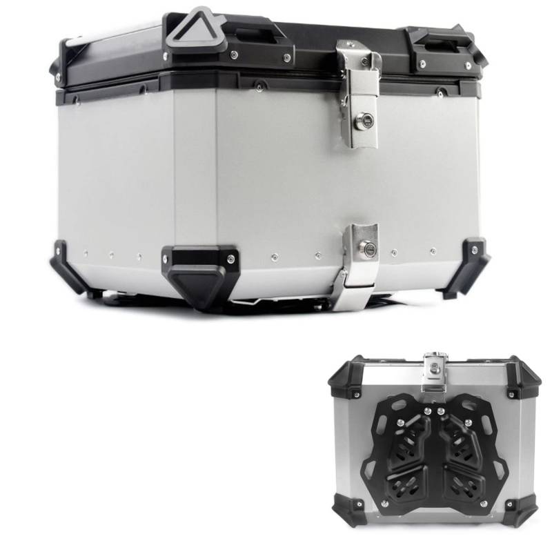 Top Case Motorrad 28L 36L 45L 55L 65L 80L100L Top Box Motorrad Kofferraum Gepäck Aluminium mit Griff(Silver,100L) von BCJMKDX