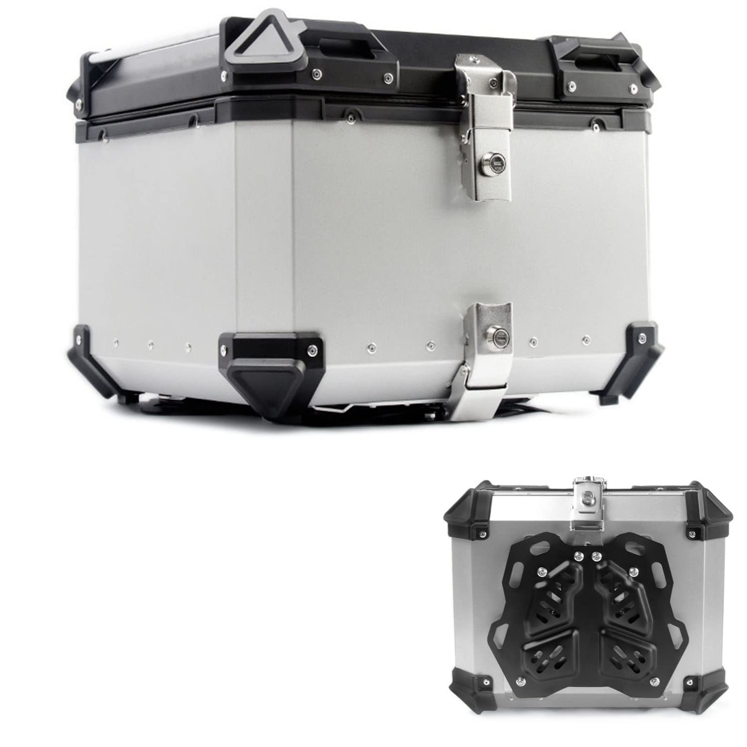 Top Case Motorrad 28L 36L 45L 55L 65L 80L100L Top Box Motorrad Kofferraum Gepäck Aluminium mit Griff(Silver,28L) von BCJMKDX