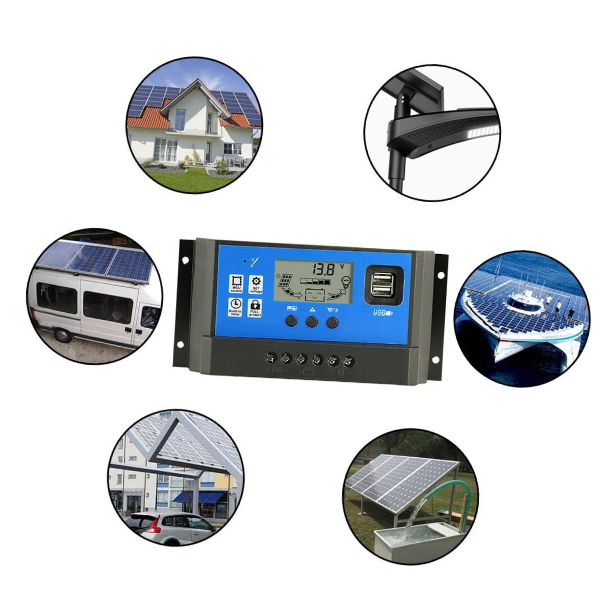 BCOATH Solar Charge Controller 10A Für Solarpanel Mit Intelligentem Regulator USB Anschlüssen Und LCD Backlight Display Effiziente Ladeüberwachung Für Haushaltsbatterien von BCOATH