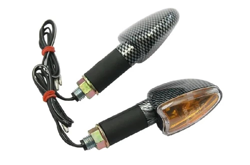 BCR Blinker Arrow, Paar Motorrad-Blinker, Carbon-Look, kleine Motorradblinker mit transparenter Linse, Paar zugelassene Motorradblinker Modell ARROW. Motorradblinker 85 x 28 mm. von BCR COMPONENTS