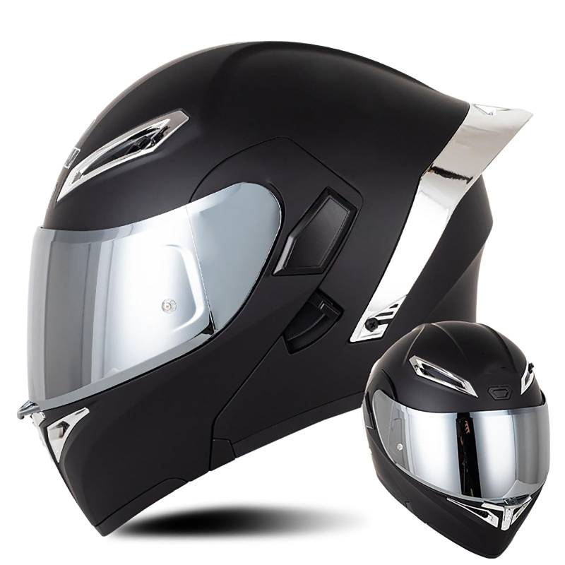 Modulare Motorradhelme ECE-geprüft Flip Up Moto Helme Weitwinkel und weites Sichtfeld Mehrere Belüftungslöcher für Erwachsene MännerFrauen B,L(59-60CM) von BDBLFLTZ