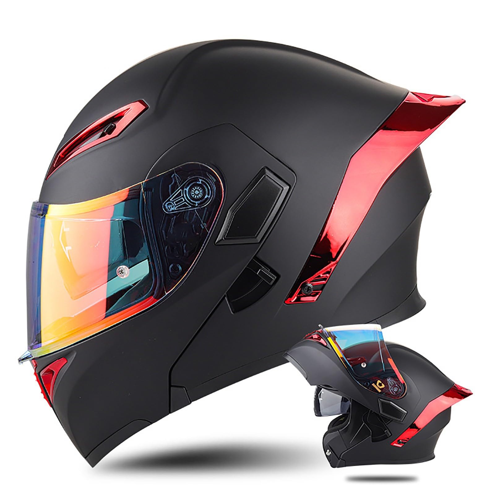 Modulare Motorradhelme ECE-geprüft Flip Up Moto Helme Weitwinkel und weites Sichtfeld Mehrere Belüftungslöcher für Erwachsene MännerFrauen C,L(59-60CM) von BDBLFLTZ