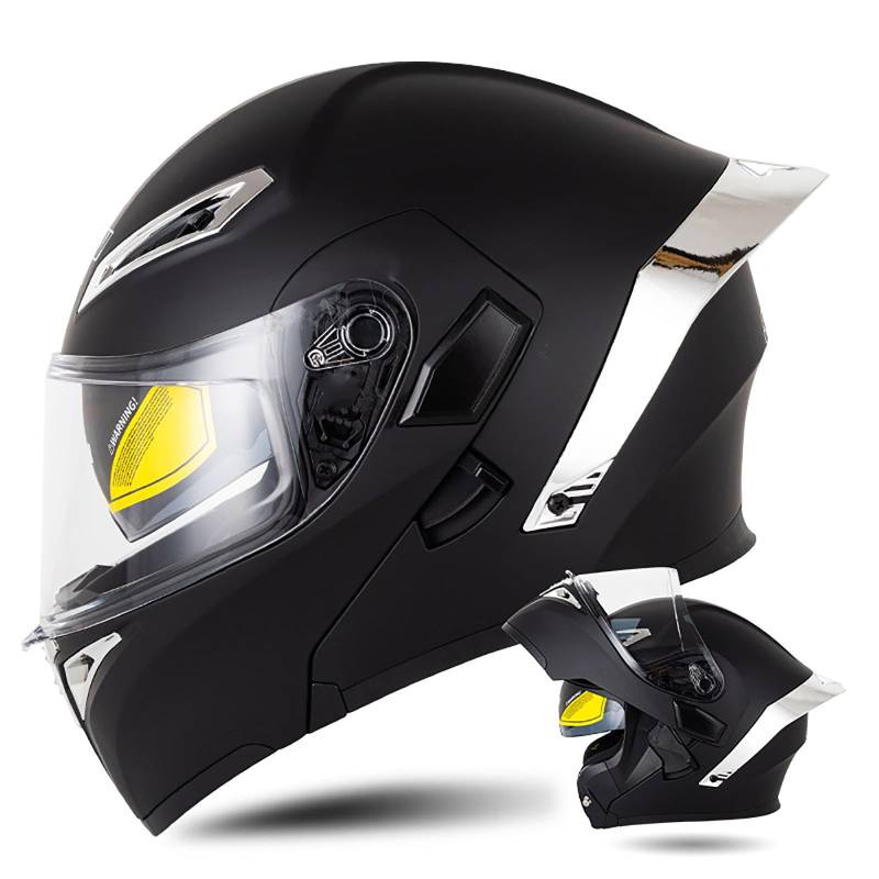 Modulare Motorradhelme ECE-geprüft Flip Up Moto Helme Weitwinkel und weites Sichtfeld Mehrere Belüftungslöcher für Erwachsene MännerFrauen D,S(55-56CM) von BDBLFLTZ