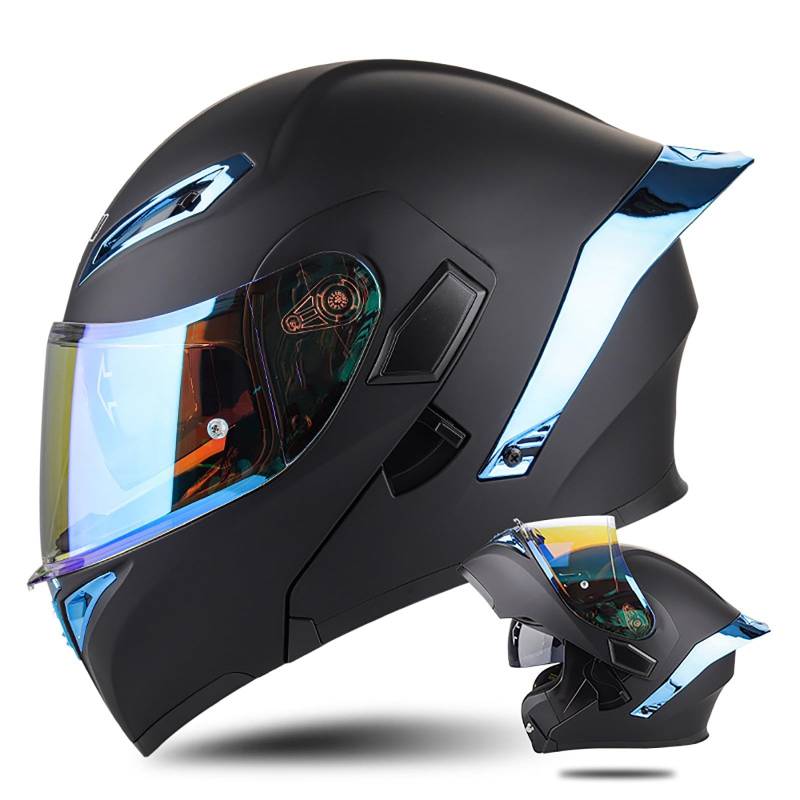 Modulare Motorradhelme ECE-geprüft Flip Up Moto Helme Weitwinkel und weites Sichtfeld Mehrere Belüftungslöcher für Erwachsene MännerFrauen H,M(57-58CM) von BDBLFLTZ