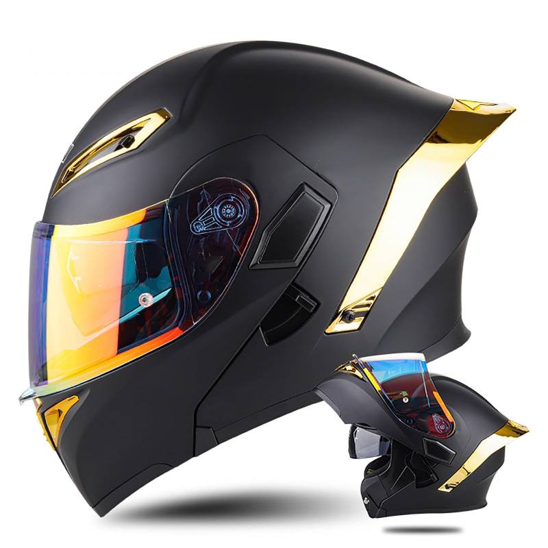 Modulare Motorradhelme ECE-geprüft Flip Up Moto Helme Weitwinkel und weites Sichtfeld Mehrere Belüftungslöcher für Erwachsene MännerFrauen I,L(59-60CM) von BDBLFLTZ