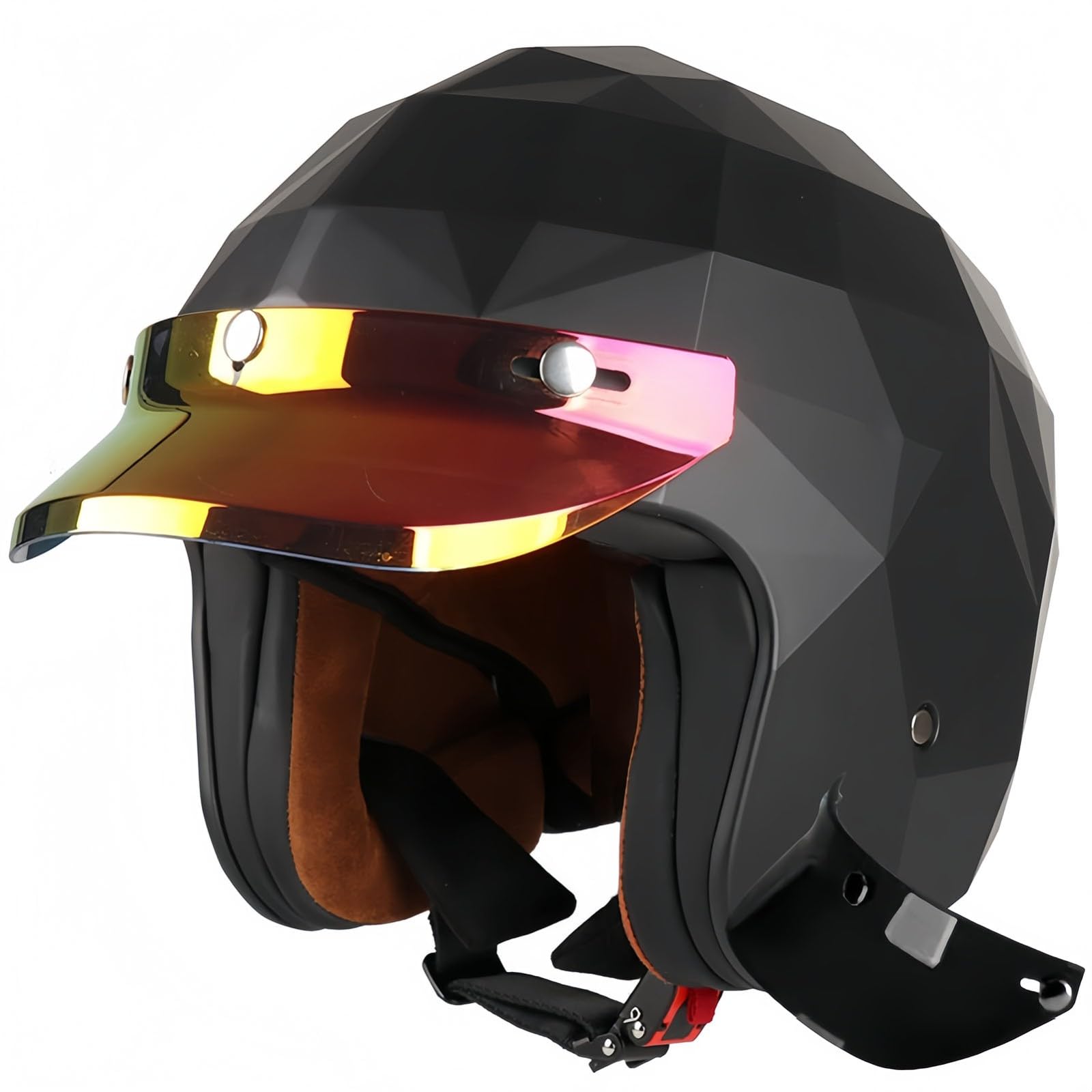 3/4-Motorradhelm, Jethelm, Mopedhelm, ECE-Geprüfter Motorradhelm Mit Sonnenblende, Schnellverschluss A,L57-58CM von BDBRHFG