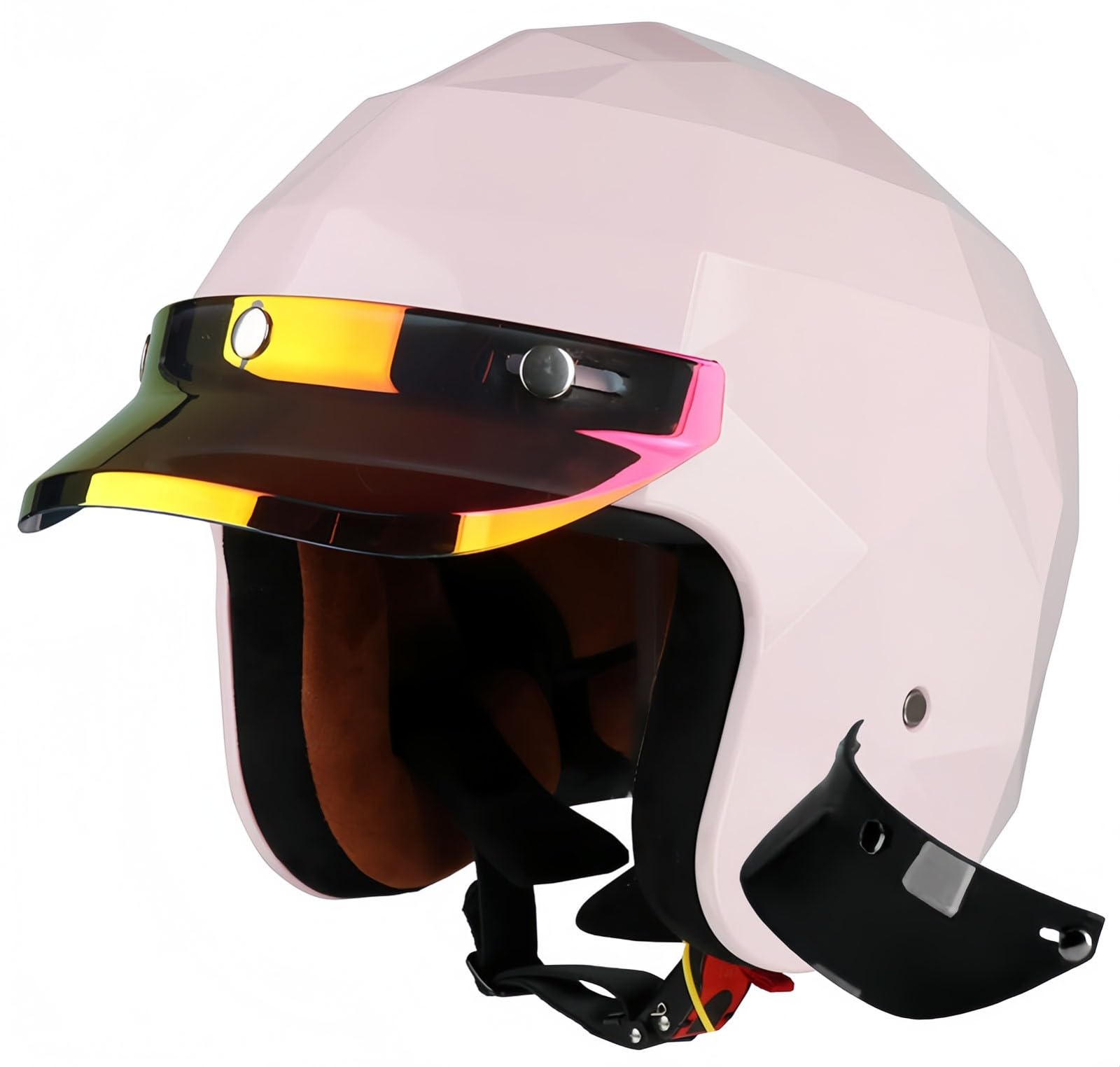 3/4-Motorradhelm, Jethelm, Mopedhelm, ECE-Geprüfter Motorradhelm Mit Sonnenblende, Schnellverschluss E,L57-58CM von BDBRHFG