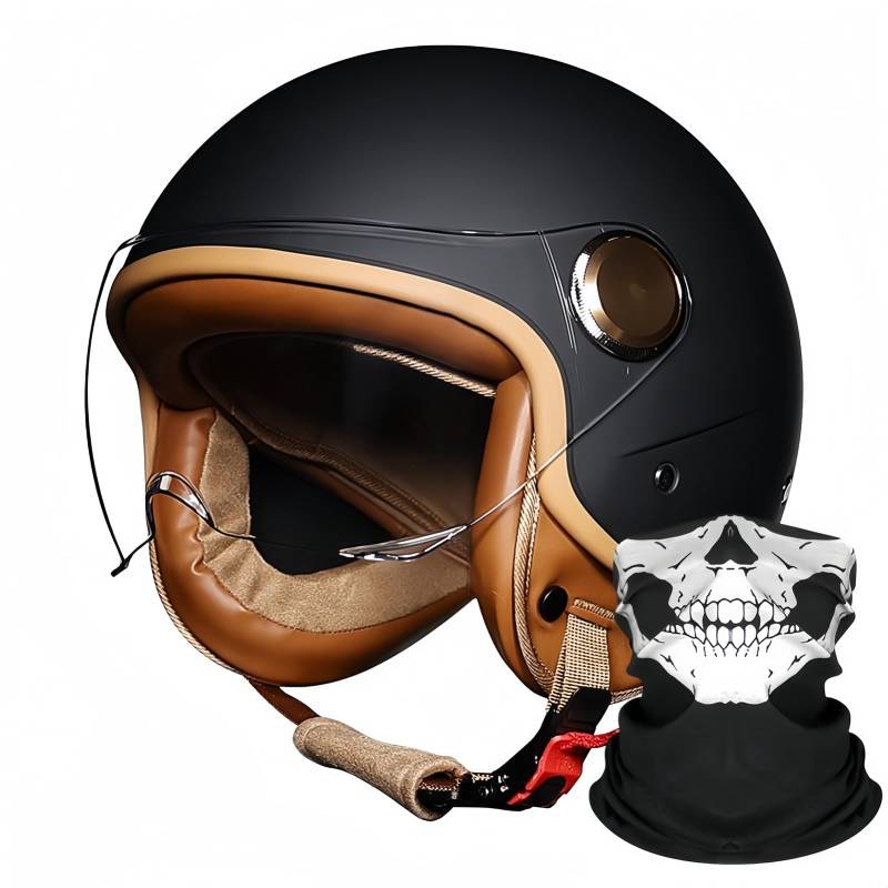 3/4 Offener Motorradhelm Schutzbrille Komfortfutter Ohrenschützer ECE-Zertifizierung Sturzhelm Roller Fahrrad Chopper Helm Erwachsene Männer Frauen A,L60-61CM von BDBRHFG