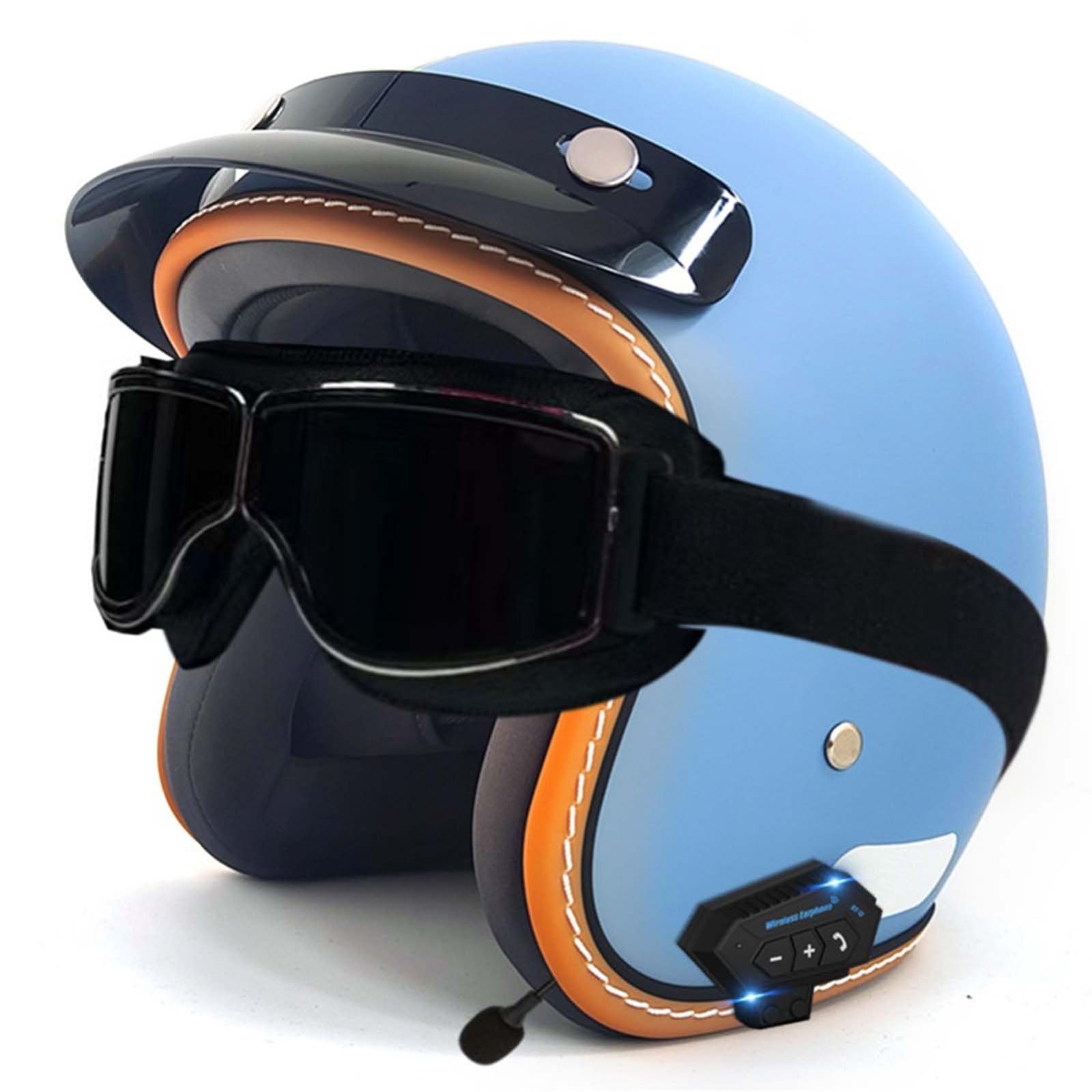 Bluetooth-Helm, Halber Gesichts-Motorradhelm, Integrierter Bluetooth-Helm, DOT/ECE-Zertifizierung, Erwachsene, Männer, Frauen A,S55-56CM von BDBRHFG