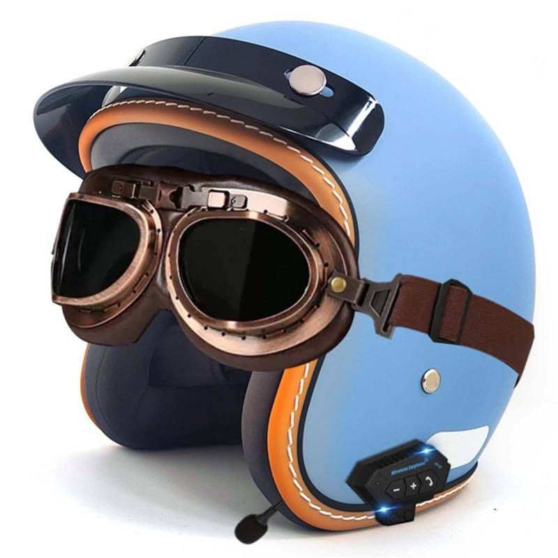 Bluetooth-Helm, Halber Gesichts-Motorradhelm, Integrierter Bluetooth-Helm, DOT/ECE-Zertifizierung, Erwachsene, Männer, Frauen B,L59-60CM von BDBRHFG