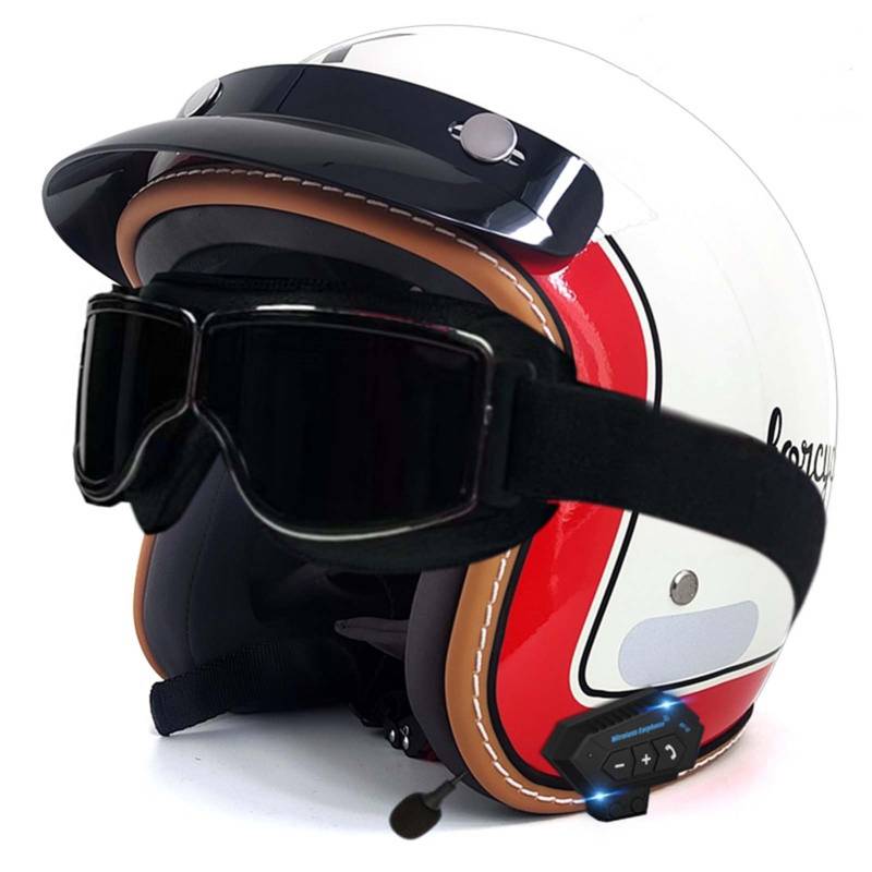 Bluetooth-Helm, Halber Gesichts-Motorradhelm, Integrierter Bluetooth-Helm, DOT/ECE-Zertifizierung, Erwachsene, Männer, Frauen C,L59-60CM von BDBRHFG