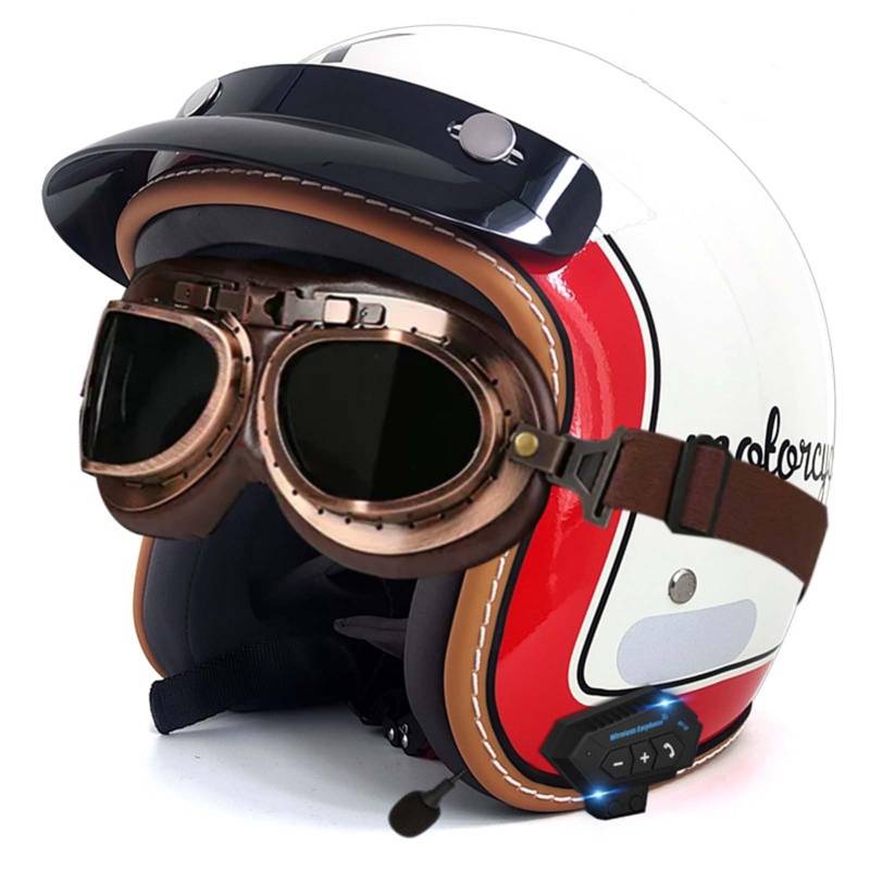 Bluetooth-Helm, Halber Gesichts-Motorradhelm, Integrierter Bluetooth-Helm, DOT/ECE-Zertifizierung, Erwachsene, Männer, Frauen D,L59-60CM von BDBRHFG