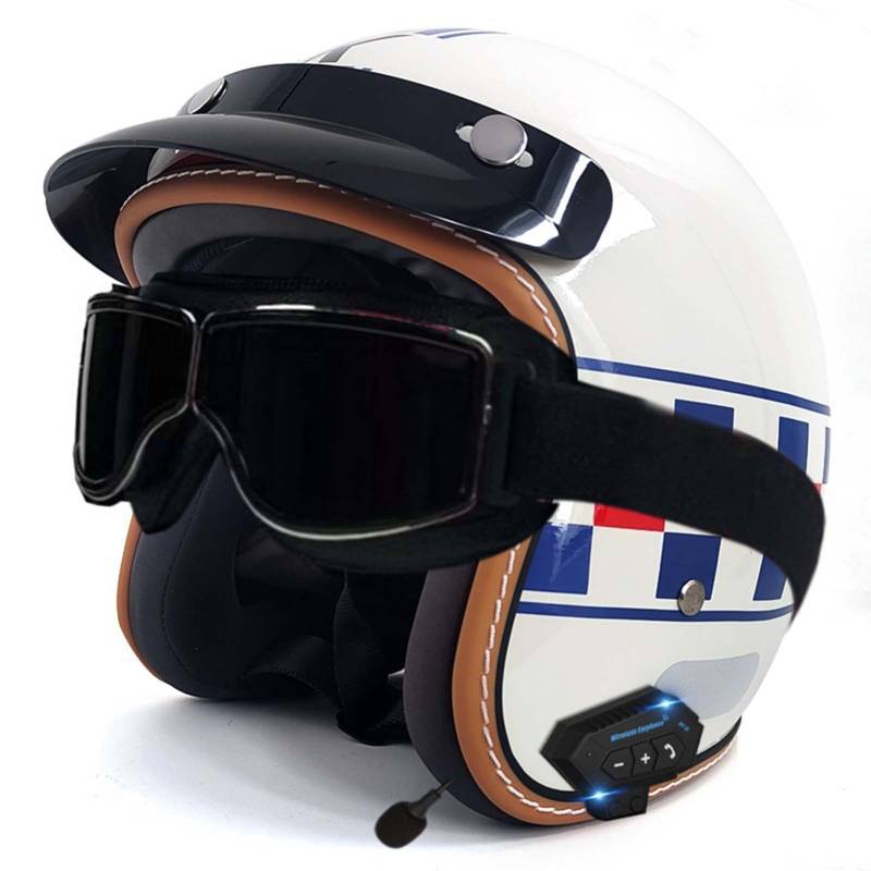 Bluetooth-Helm, Halber Gesichts-Motorradhelm, Integrierter Bluetooth-Helm, DOT/ECE-Zertifizierung, Erwachsene, Männer, Frauen E,L59-60CM von BDBRHFG