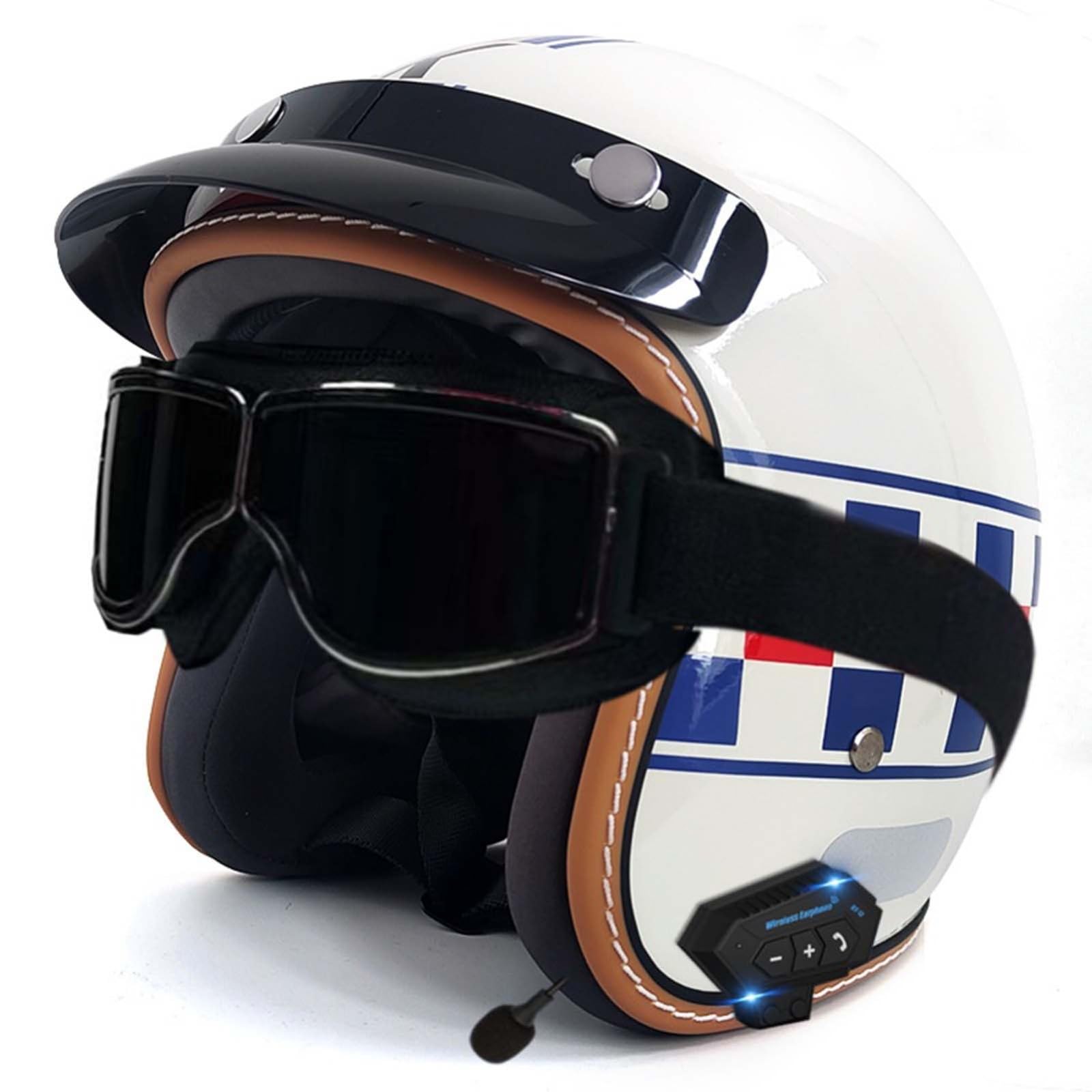 Bluetooth-Helm, Halber Gesichts-Motorradhelm, Integrierter Bluetooth-Helm, DOT/ECE-Zertifizierung, Erwachsene, Männer, Frauen E,M57-58CM von BDBRHFG