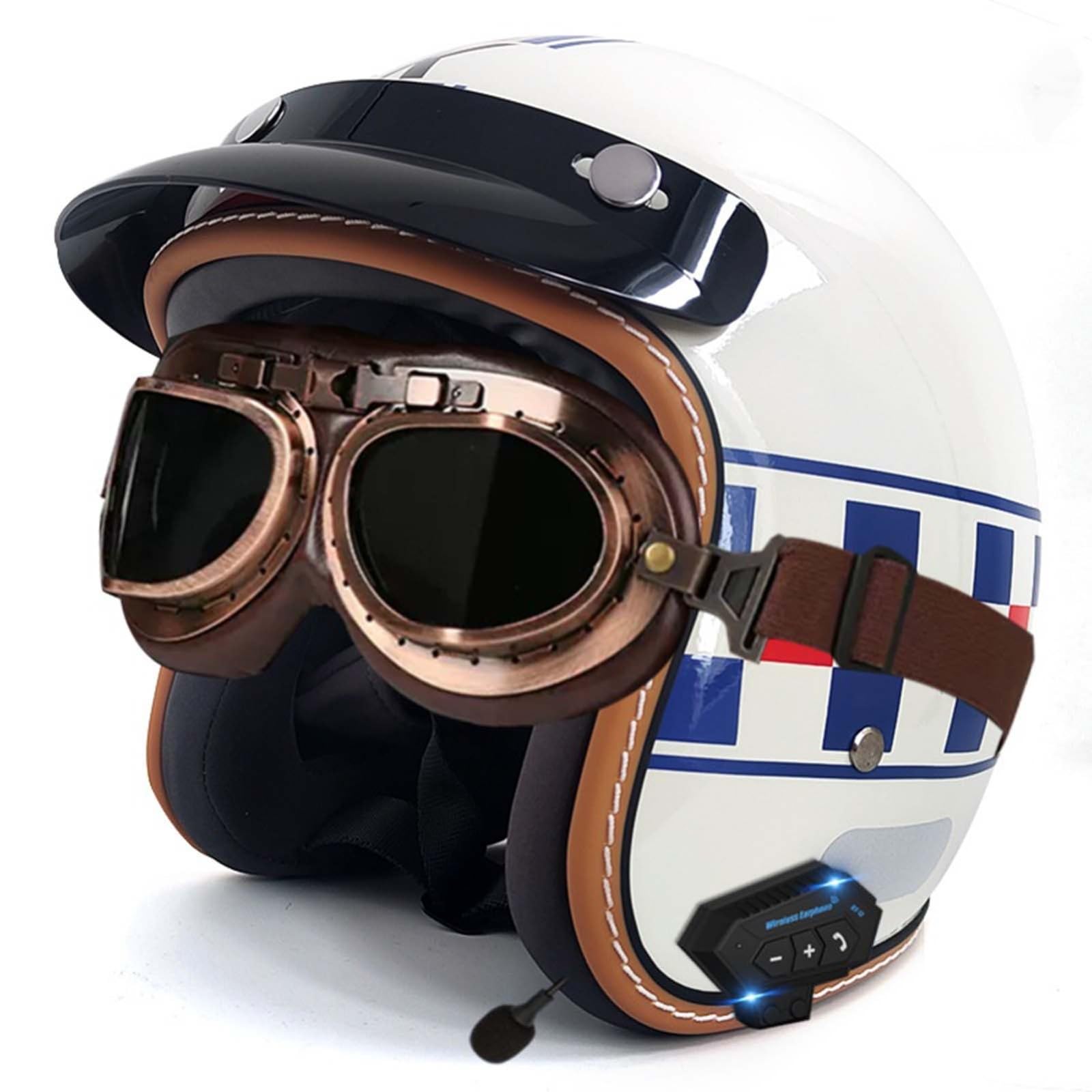 Bluetooth-Helm, Halber Gesichts-Motorradhelm, Integrierter Bluetooth-Helm, DOT/ECE-Zertifizierung, Erwachsene, Männer, Frauen F,L59-60CM von BDBRHFG