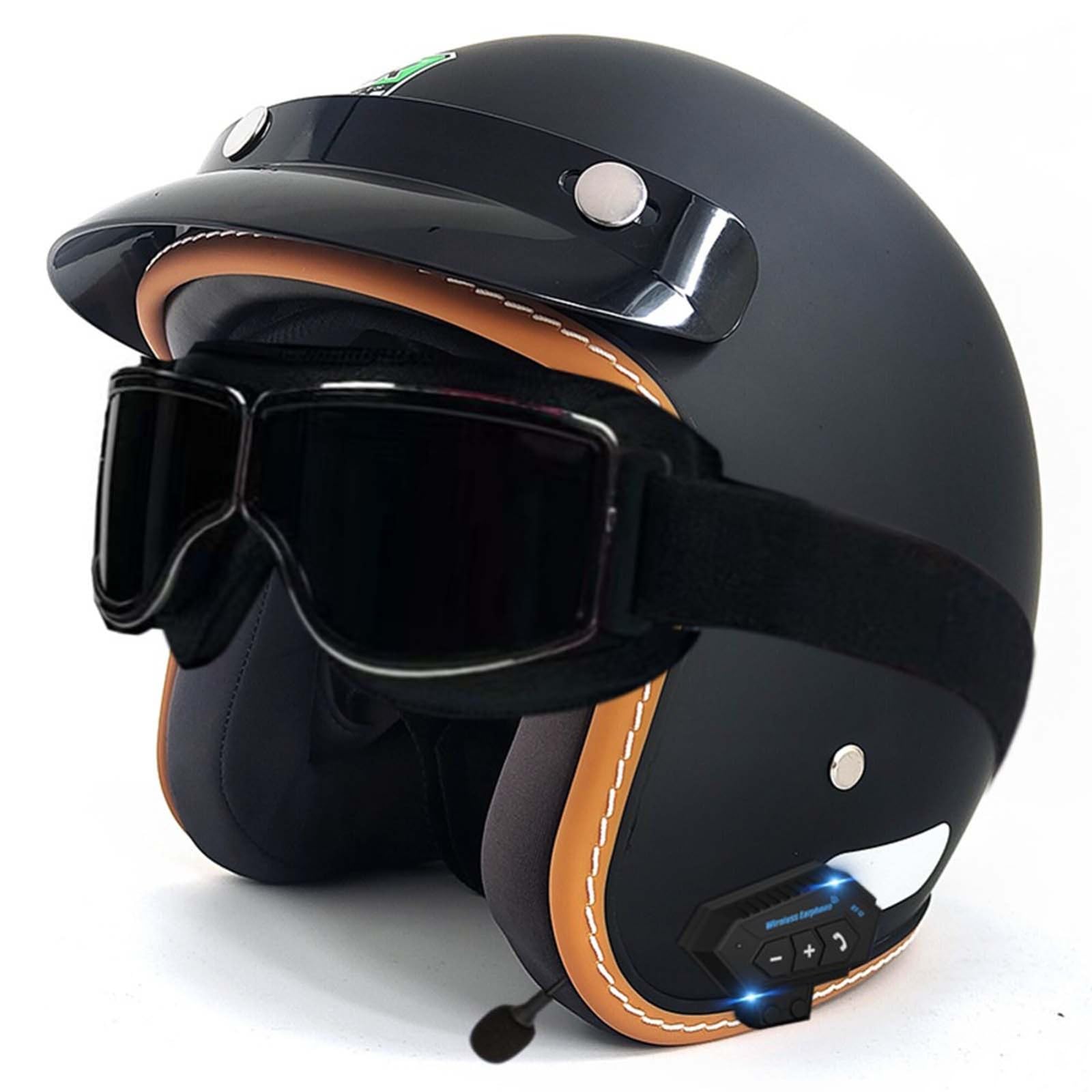 Bluetooth-Helm, Halber Gesichts-Motorradhelm, Integrierter Bluetooth-Helm, DOT/ECE-Zertifizierung, Erwachsene, Männer, Frauen G,L59-60CM von BDBRHFG