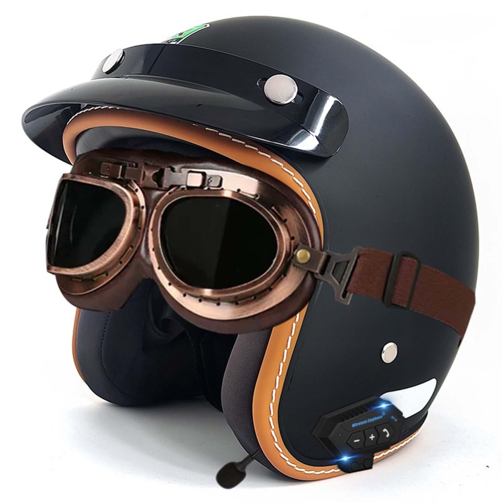 Bluetooth-Helm, Halber Gesichts-Motorradhelm, Integrierter Bluetooth-Helm, DOT/ECE-Zertifizierung, Erwachsene, Männer, Frauen H,L59-60CM von BDBRHFG