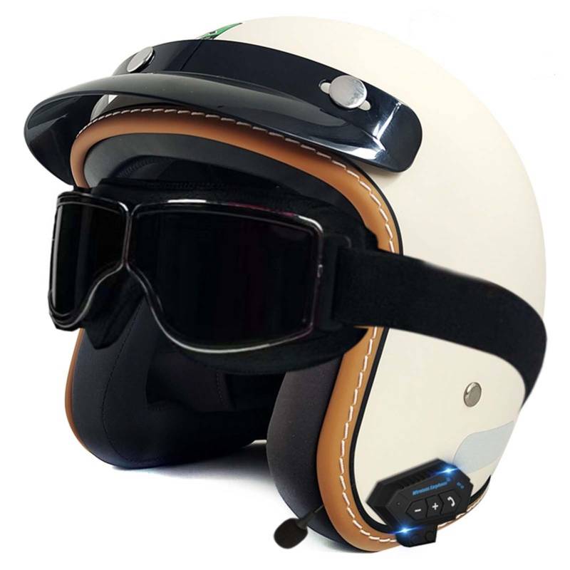 Bluetooth-Helm, Halber Gesichts-Motorradhelm, Integrierter Bluetooth-Helm, DOT/ECE-Zertifizierung, Erwachsene, Männer, Frauen J,L59-60CM von BDBRHFG