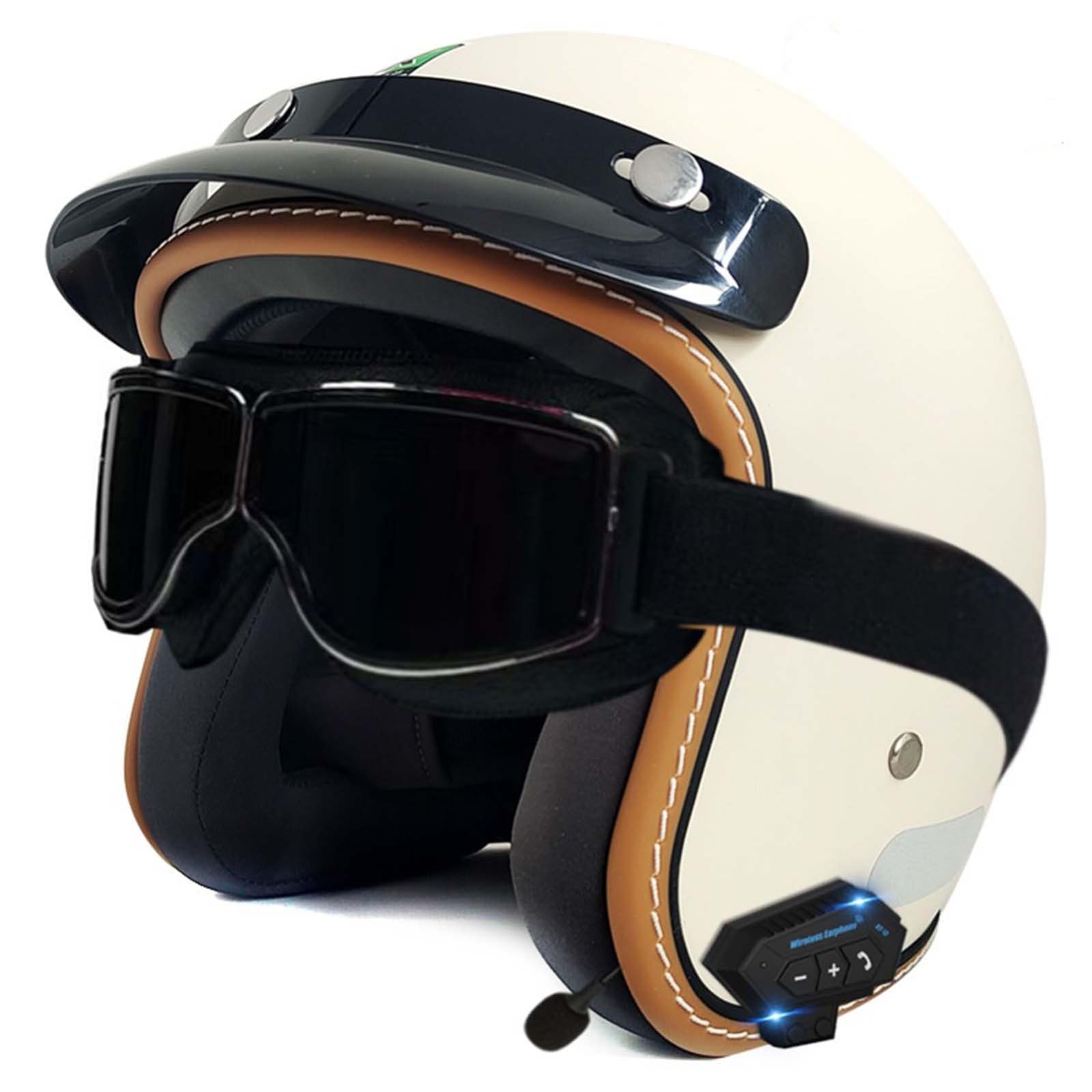 Bluetooth-Helm, Halber Gesichts-Motorradhelm, Integrierter Bluetooth-Helm, DOT/ECE-Zertifizierung, Erwachsene, Männer, Frauen J,M57-58CM von BDBRHFG