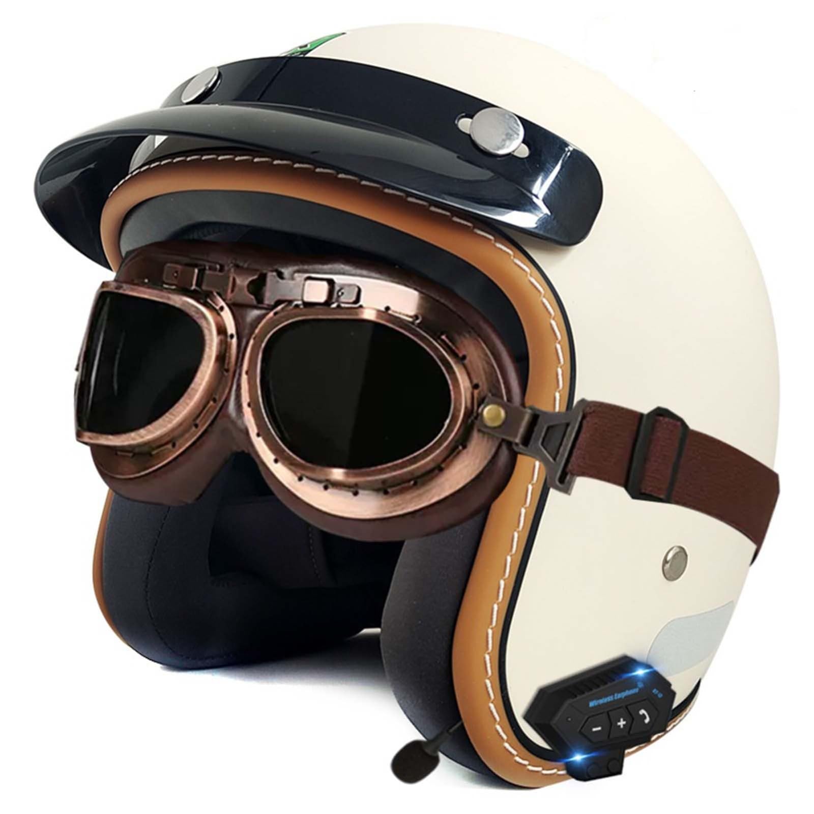 Bluetooth-Helm, Halber Gesichts-Motorradhelm, Integrierter Bluetooth-Helm, DOT/ECE-Zertifizierung, Erwachsene, Männer, Frauen K,L59-60CM von BDBRHFG