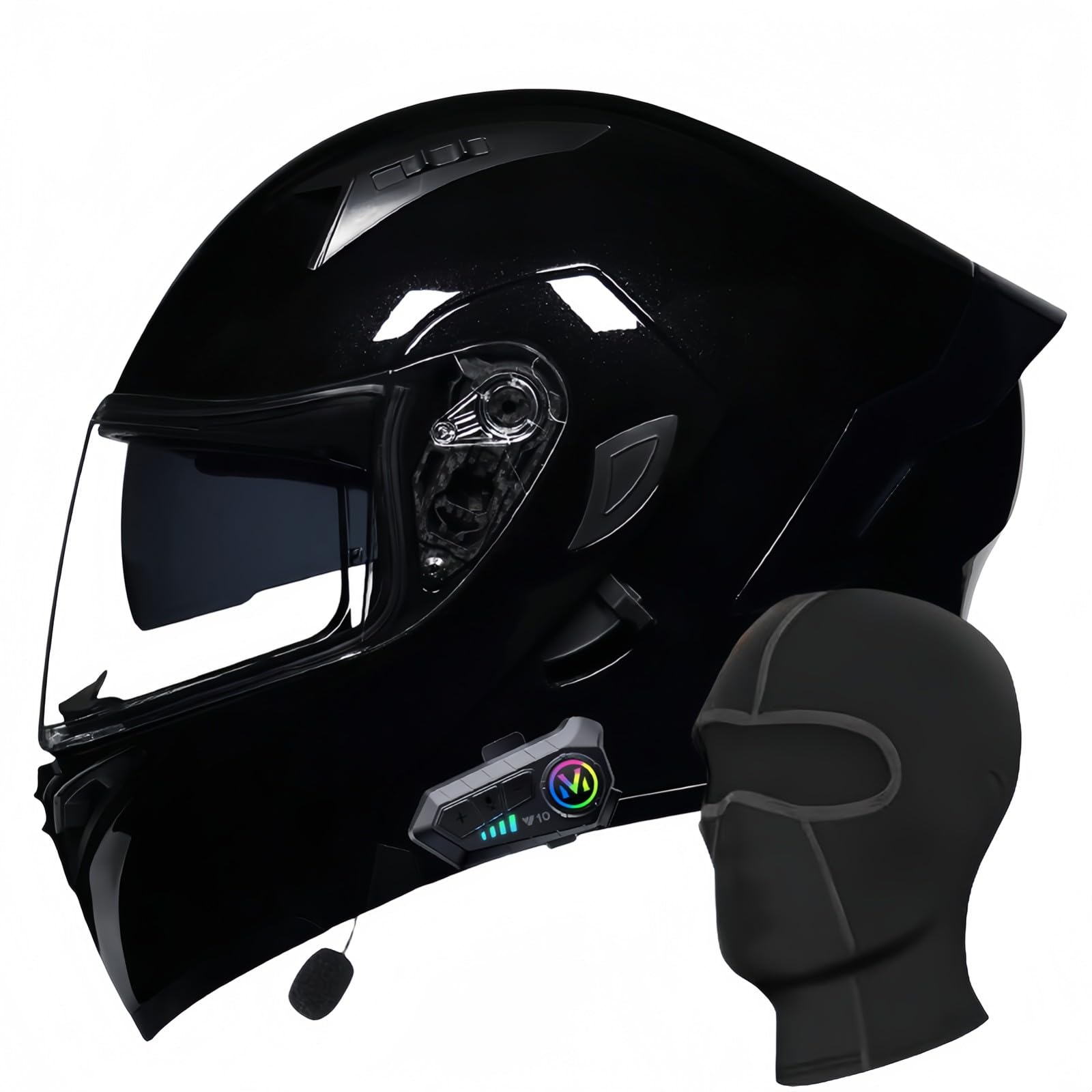 Bluetooth-Integral-Motorradhelm, Motocross-Helme, Doppelvisier, Integral-Scooter-Motorradhelm Für Männer, Frauen, Erwachsene, ECE-Geprüft A,L56-57CM von BDBRHFG