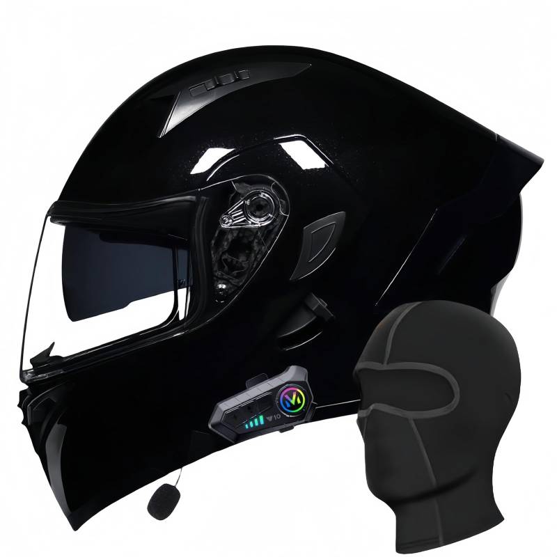 Bluetooth-Integral-Motorradhelm, Motocross-Helme, Doppelvisier, Integral-Scooter-Motorradhelm Für Männer, Frauen, Erwachsene, ECE-Geprüft A,M54-55CM von BDBRHFG