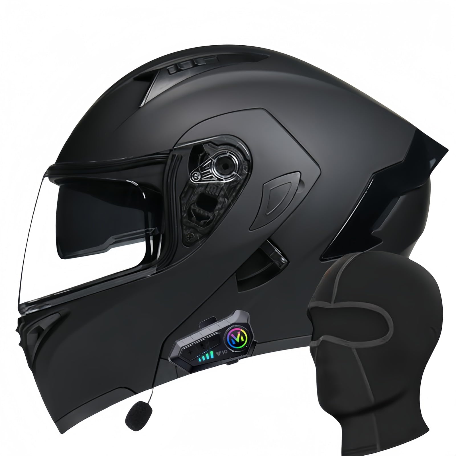 Bluetooth-Integral-Motorradhelm, Motocross-Helme, Doppelvisier, Integral-Scooter-Motorradhelm Für Männer, Frauen, Erwachsene, ECE-Geprüft B,L56-57CM von BDBRHFG