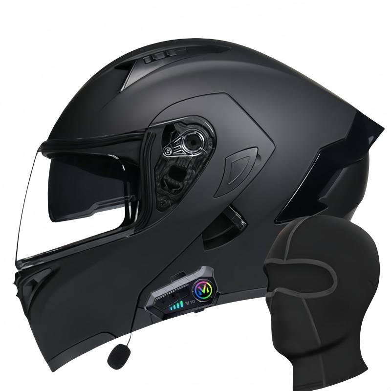 Bluetooth-Integral-Motorradhelm, Motocross-Helme, Doppelvisier, Integral-Scooter-Motorradhelm Für Männer, Frauen, Erwachsene, ECE-Geprüft B,M54-55CM von BDBRHFG