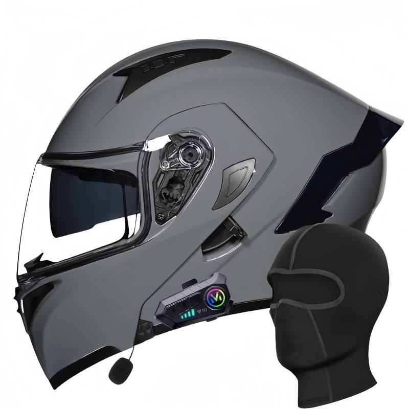 Bluetooth-Integral-Motorradhelm, Motocross-Helme, Doppelvisier, Integral-Scooter-Motorradhelm Für Männer, Frauen, Erwachsene, ECE-Geprüft C,L56-57CM von BDBRHFG