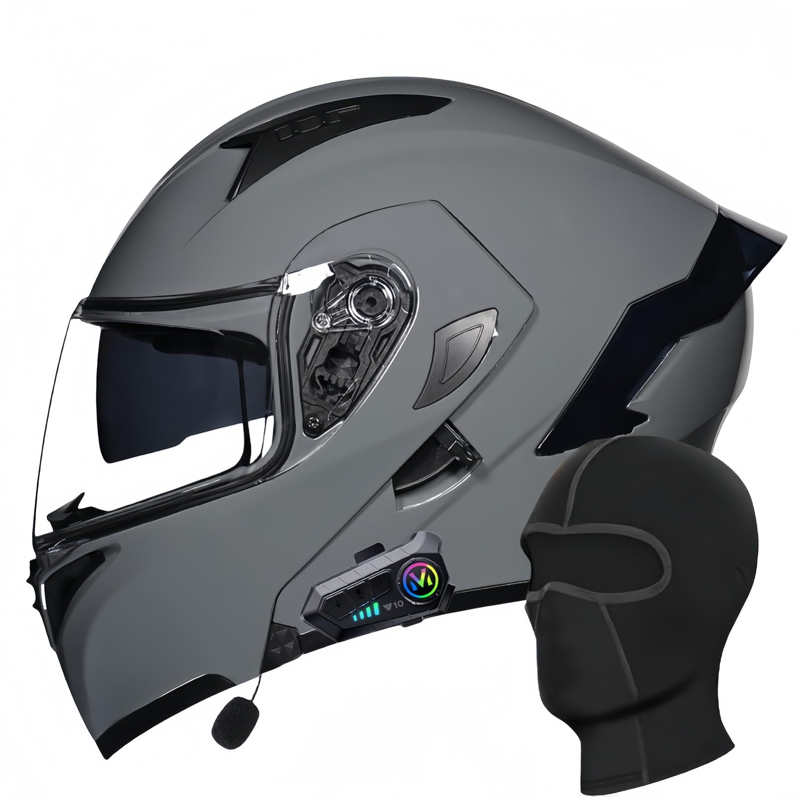 Bluetooth-Integral-Motorradhelm, Motocross-Helme, Doppelvisier, Integral-Scooter-Motorradhelm Für Männer, Frauen, Erwachsene, ECE-Geprüft C,XL58-59CM von BDBRHFG