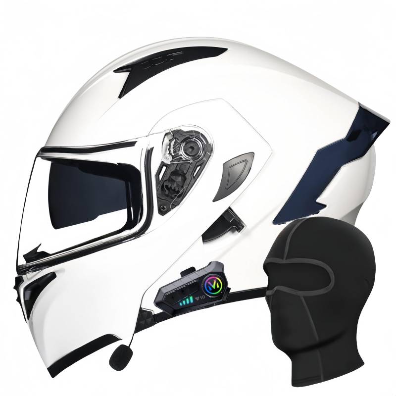 Bluetooth-Integral-Motorradhelm, Motocross-Helme, Doppelvisier, Integral-Scooter-Motorradhelm Für Männer, Frauen, Erwachsene, ECE-Geprüft D,L56-57CM von BDBRHFG