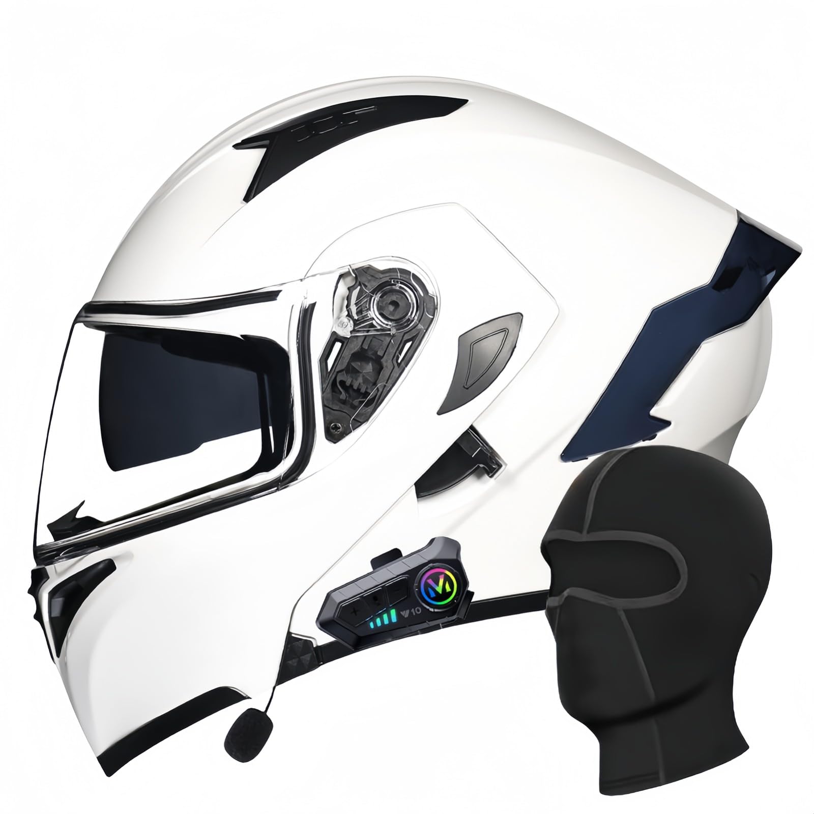 Bluetooth-Integral-Motorradhelm, Motocross-Helme, Doppelvisier, Integral-Scooter-Motorradhelm Für Männer, Frauen, Erwachsene, ECE-Geprüft D,XL58-59CM von BDBRHFG