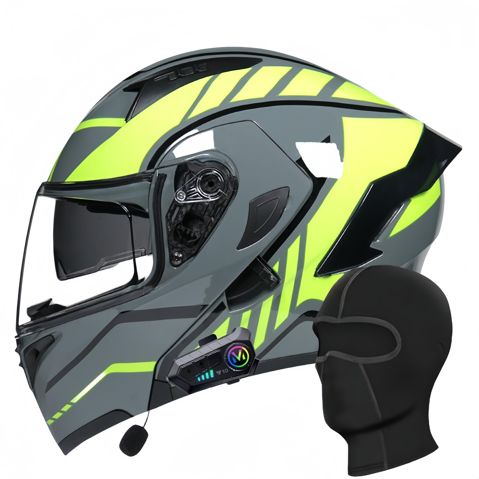 Bluetooth-Integral-Motorradhelm, Motocross-Helme, Doppelvisier, Integral-Scooter-Motorradhelm Für Männer, Frauen, Erwachsene, ECE-Geprüft E,L56-57CM von BDBRHFG