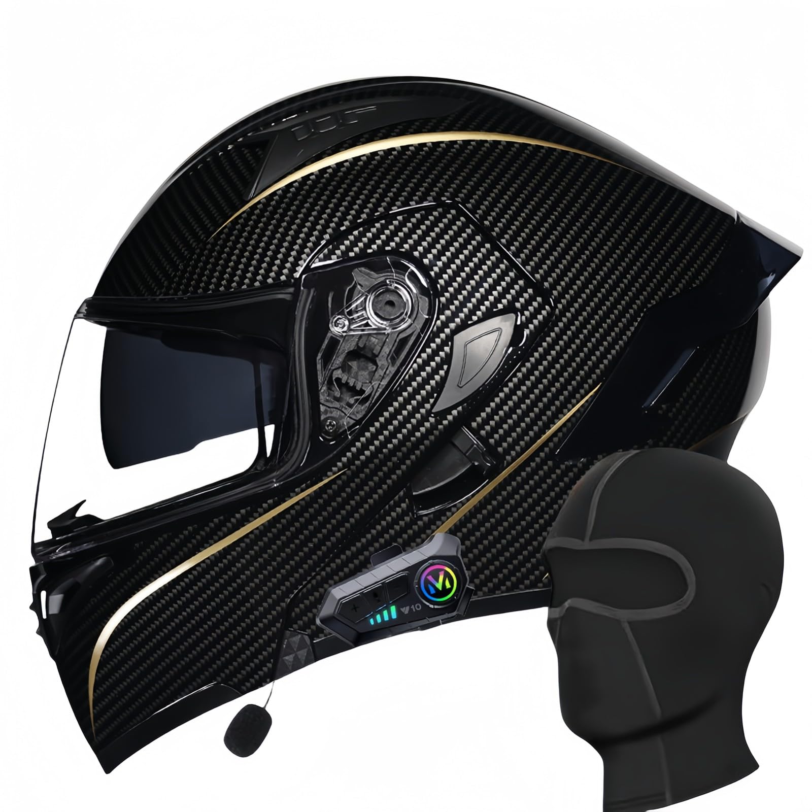 Bluetooth-Integral-Motorradhelm, Motocross-Helme, Doppelvisier, Integral-Scooter-Motorradhelm Für Männer, Frauen, Erwachsene, ECE-Geprüft F,L56-57CM von BDBRHFG