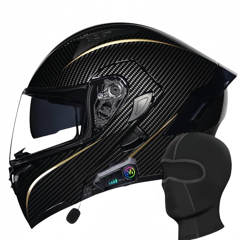 Bluetooth-Integral-Motorradhelm, Motocross-Helme, Doppelvisier, Integral-Scooter-Motorradhelm Für Männer, Frauen, Erwachsene, ECE-Geprüft F,L56-57CM von BDBRHFG