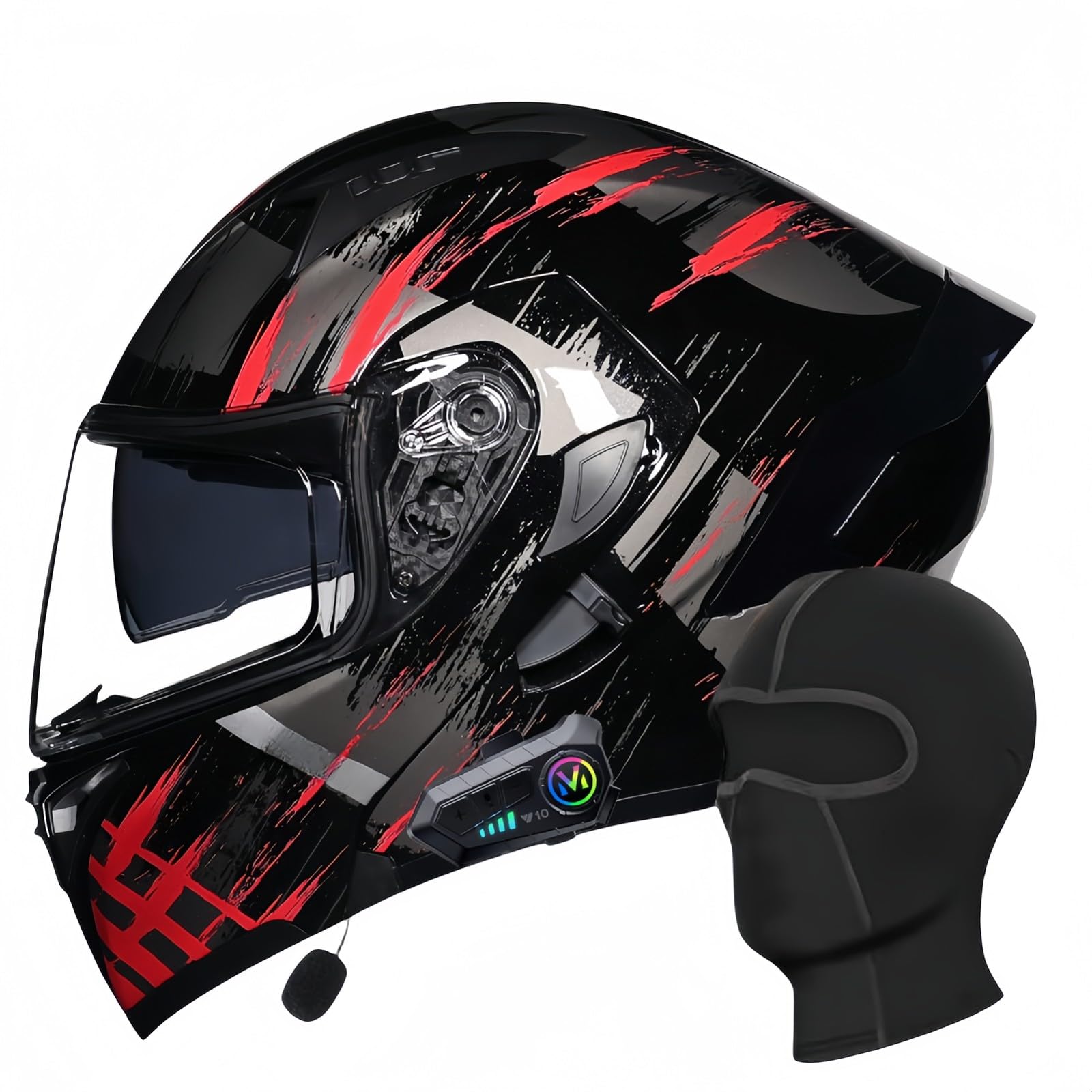 Bluetooth-Integral-Motorradhelm, Motocross-Helme, Doppelvisier, Integral-Scooter-Motorradhelm Für Männer, Frauen, Erwachsene, ECE-Geprüft G,L56-57CM von BDBRHFG