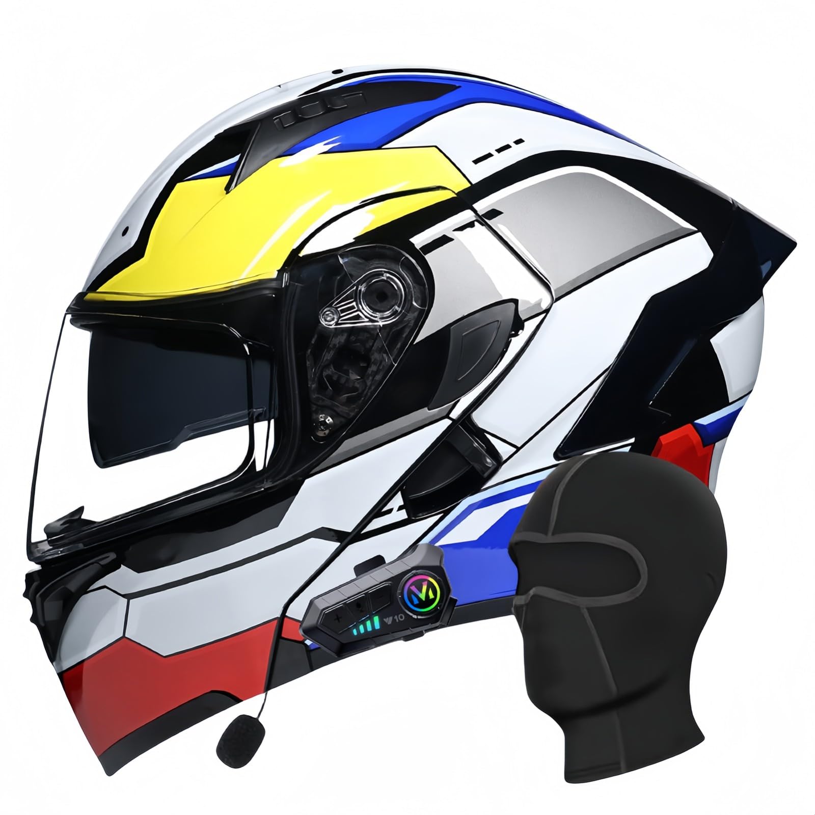 Bluetooth-Integral-Motorradhelm, Motocross-Helme, Doppelvisier, Integral-Scooter-Motorradhelm Für Männer, Frauen, Erwachsene, ECE-Geprüft H,L56-57CM von BDBRHFG