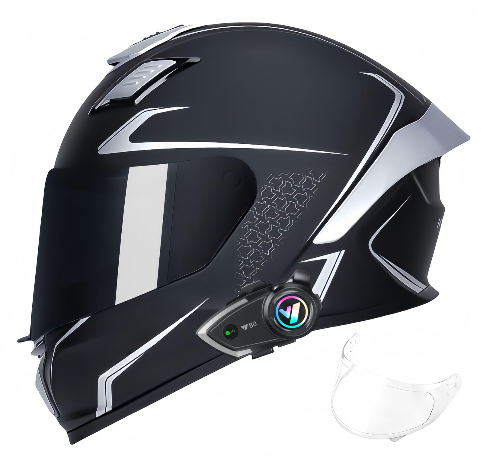 Bluetooth-Integralhelm, Motorradrennen, Motocross-Helme Mit Visier, ECE-Zugelassener Integralhelm Für Roller Und Motorrad Für Männer Und Frauen A,L55-56CM von BDBRHFG