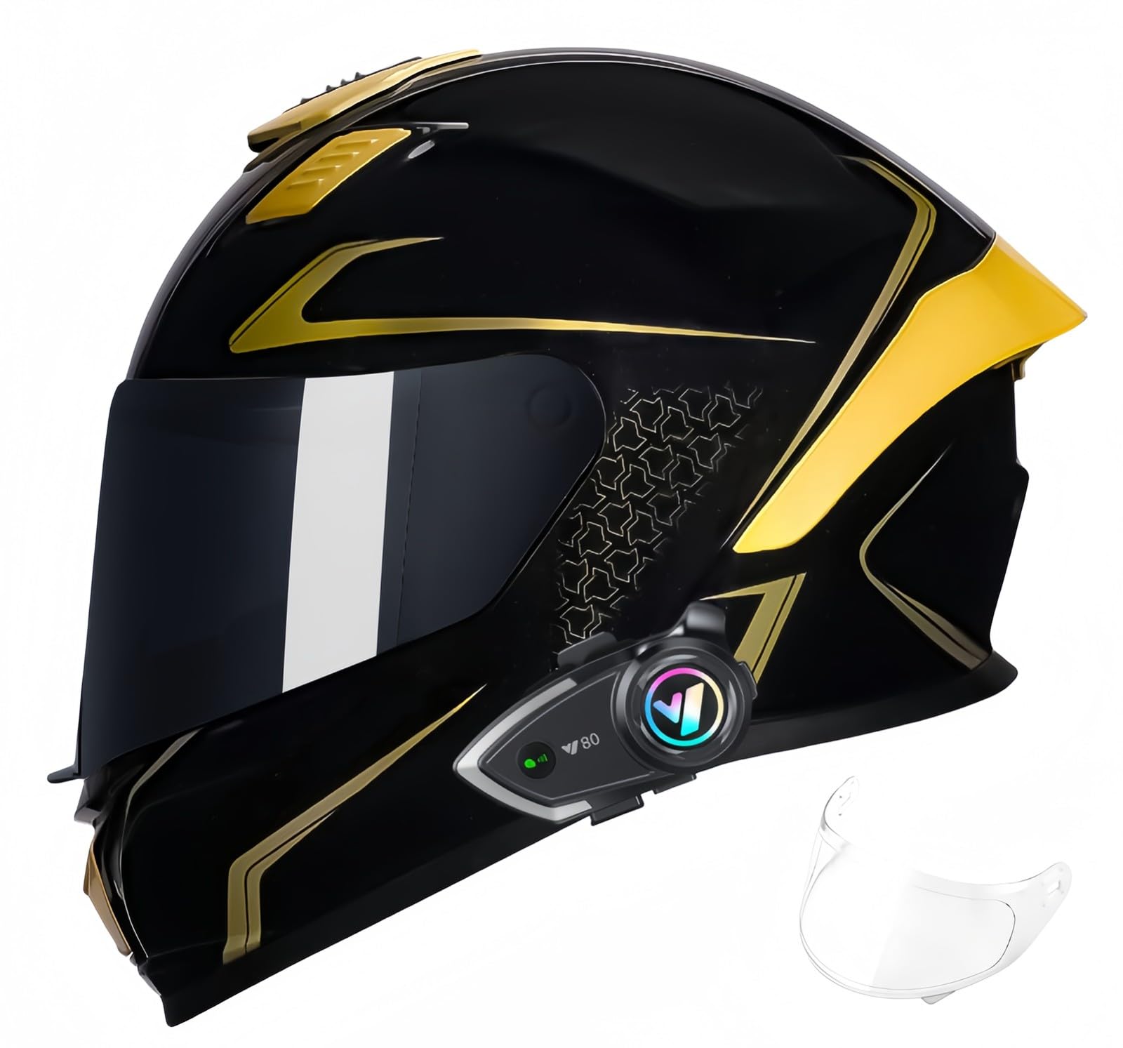 Bluetooth-Integralhelm, Motorradrennen, Motocross-Helme Mit Visier, ECE-Zugelassener Integralhelm Für Roller Und Motorrad Für Männer Und Frauen B,L55-56CM von BDBRHFG