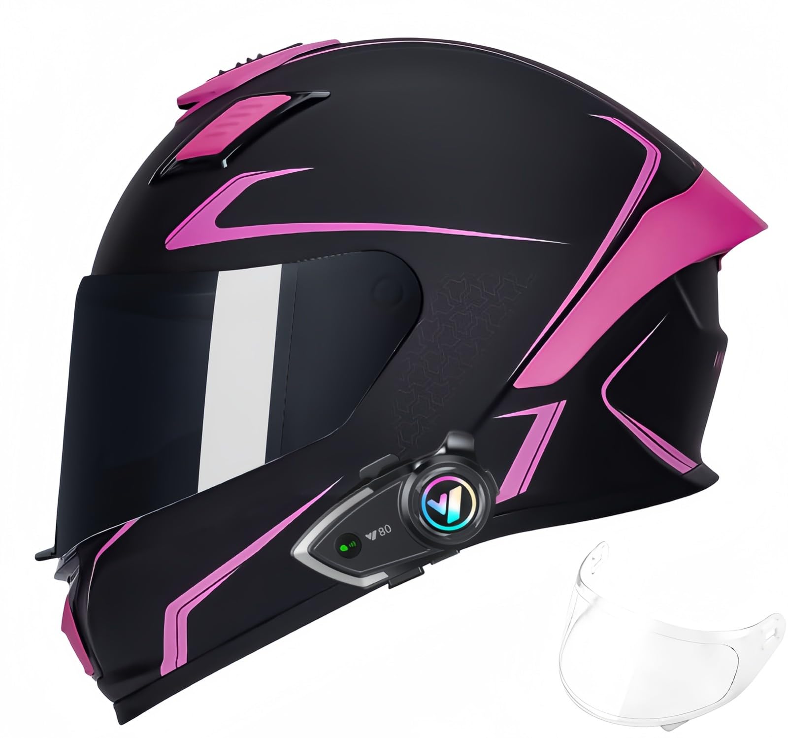 Bluetooth-Integralhelm, Motorradrennen, Motocross-Helme Mit Visier, ECE-Zugelassener Integralhelm Für Roller Und Motorrad Für Männer Und Frauen C,L55-56CM von BDBRHFG