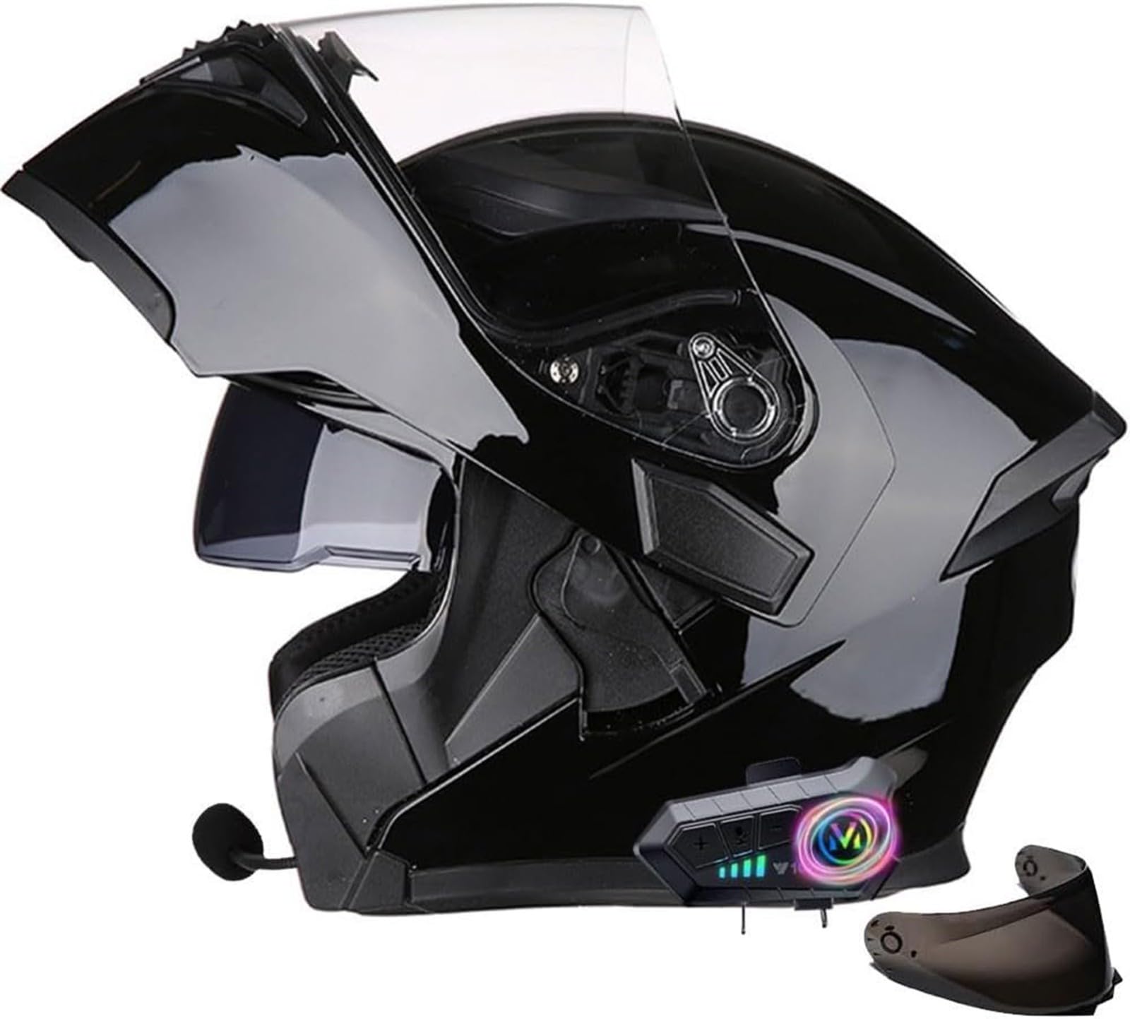 Bluetooth-Klapphelm Für Motorradfahrer, ECE-Zertifizierter Modularer Integralhelm Mit Antibeschlag- Und Kratzschutz, Doppelvisier Und Mikrofon F,XL61-62CM von BDBRHFG