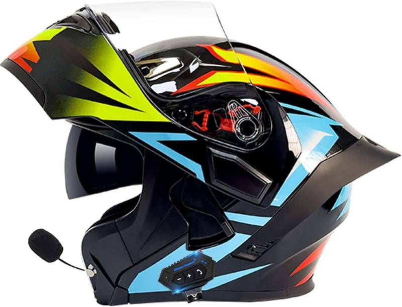 Bluetooth-Modulhelm, Integralhelme Zum Hochklappen Von Motorrädern Integralhelme Vorne Hochklappbar Modularhelme Mit ECE-Zertifizierung Und Doppelvisierhelm Für A,XL61-62CM von BDBRHFG