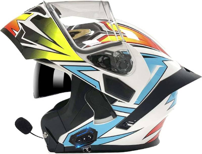 Bluetooth-Modulhelm, Integralhelme Zum Hochklappen Von Motorrädern Integralhelme Vorne Hochklappbar Modularhelme Mit ECE-Zertifizierung Und Doppelvisierhelm Für B,XL61-62CM von BDBRHFG