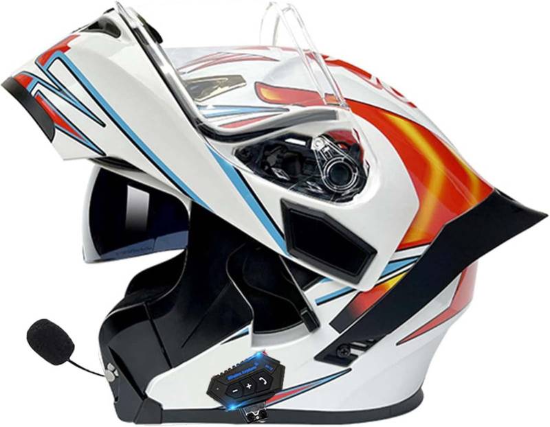 Bluetooth-Modulhelm, Integralhelme Zum Hochklappen Von Motorrädern Integralhelme Vorne Hochklappbar Modularhelme Mit ECE-Zertifizierung Und Doppelvisierhelm Für C,XL61-62CM von BDBRHFG