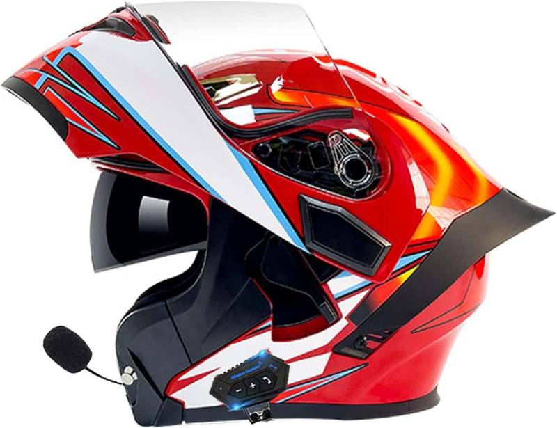 Bluetooth-Modulhelm, Integralhelme Zum Hochklappen Von Motorrädern Integralhelme Vorne Hochklappbar Modularhelme Mit ECE-Zertifizierung Und Doppelvisierhelm Für F,L59-60CM von BDBRHFG