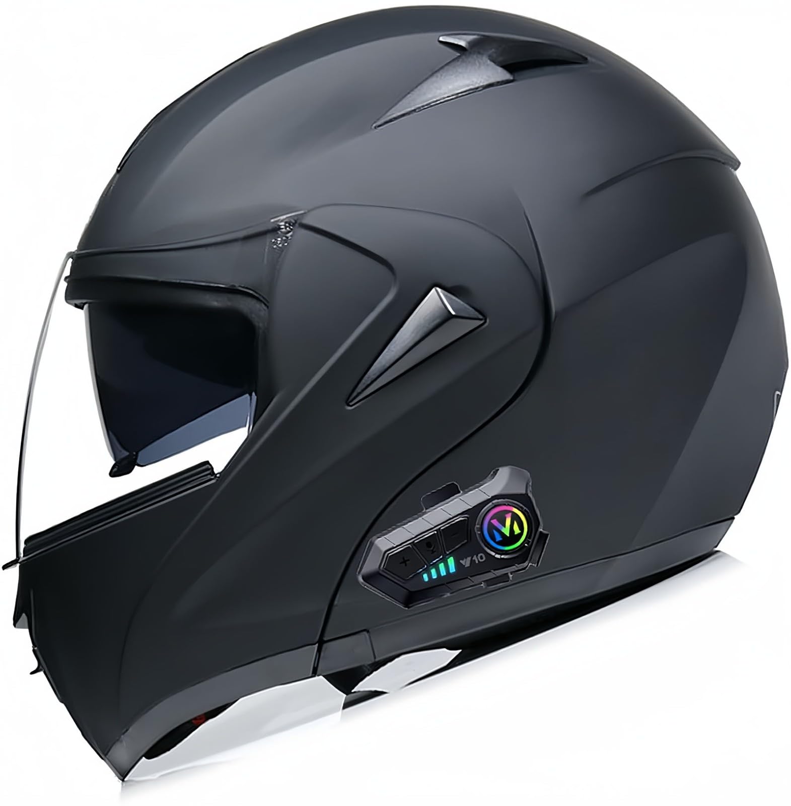 Bluetooth-Motorradhelm, Doppelvisier, DOT/ECE-Zertifizierter Hochklappbarer Modularer Helm, Integrierter Doppellautsprecher Mit Mikrofon, Mopedhelm E,S55-56cm von BDBRHFG