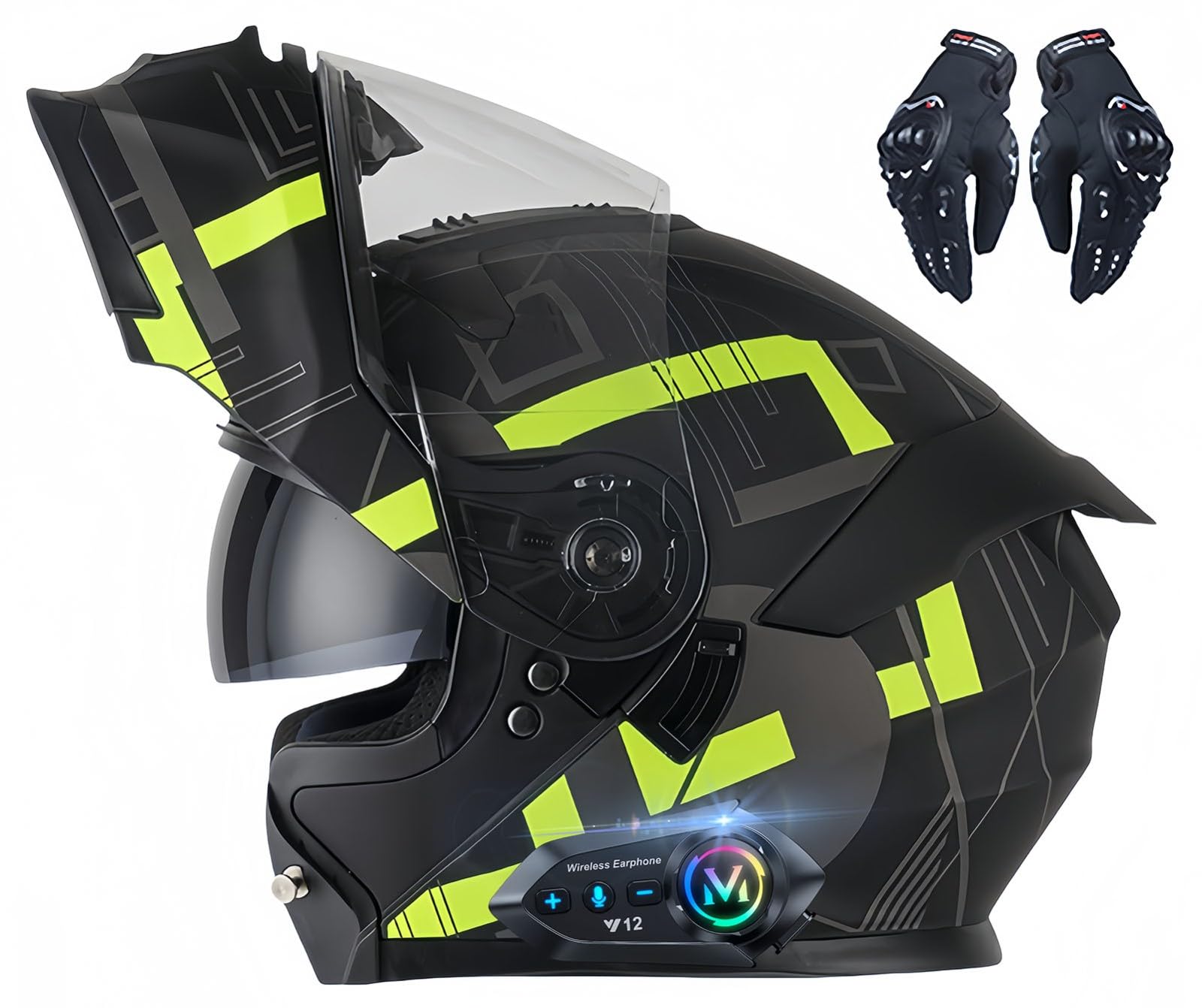 Bluetooth-Motorradhelm, ECE-Geprüfter Modularer Integralhelm Mit Doppelvisier Und Komfortfutter, Ganzjahresgebrauch Für Erwachsene, Männer Und Frauen C,L59-60CM von BDBRHFG