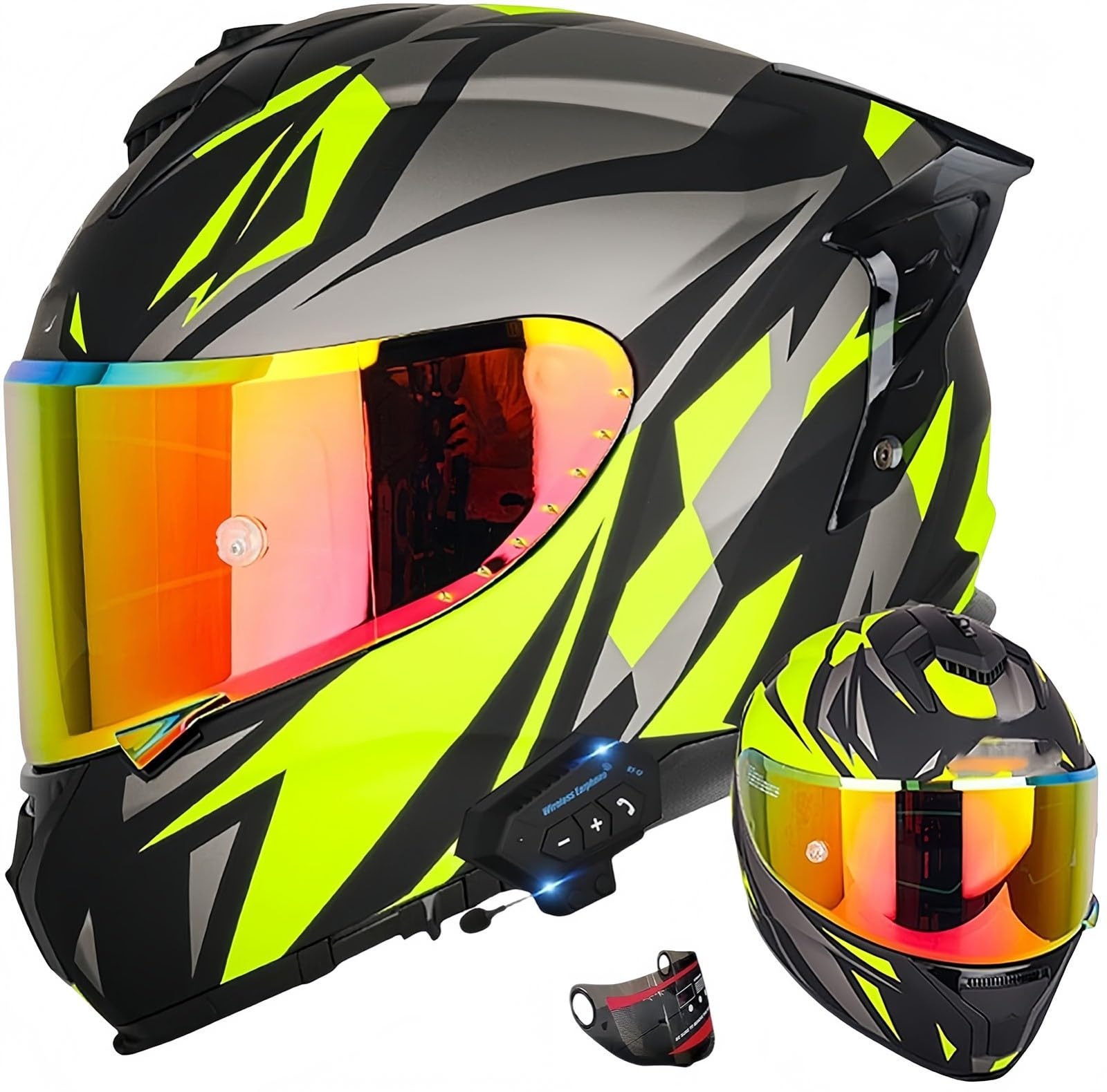 Bluetooth-Motorradhelm, Modularer Klapphelm Für Herren Mit Antibeschlag-Doppelvisier, ECE-Zugelassene Motorradhelme Für Männer Und Frauen B,L58-59CM von BDBRHFG