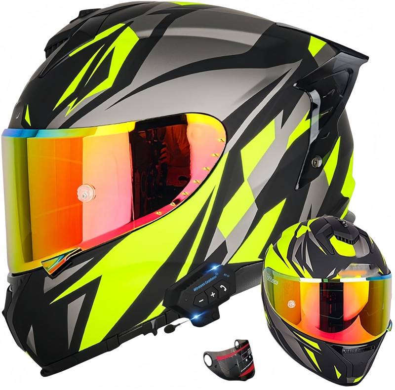 Bluetooth-Motorradhelm, Modularer Klapphelm Für Herren Mit Antibeschlag-Doppelvisier, ECE-Zugelassene Motorradhelme Für Männer Und Frauen B,M56-57CM von BDBRHFG